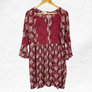Cato Maroon Feather Print Lace Mini Dress